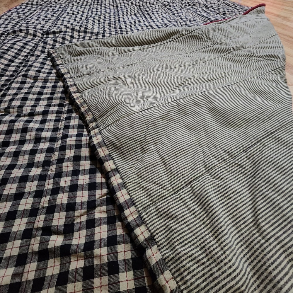 Reversible Navy Buffalo Check Pinstripe Quilted Blanket comforter 92x64